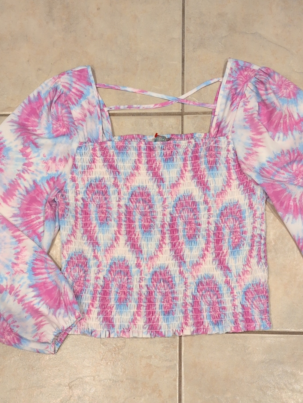 Good Luck Gem Tie Dye Smocked Blouse Size XL